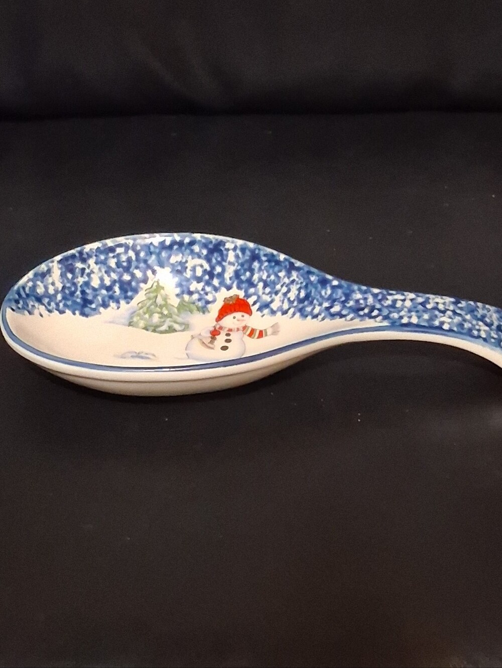 Thompson Blue and Red Snowman Ceramic Spoon Rest